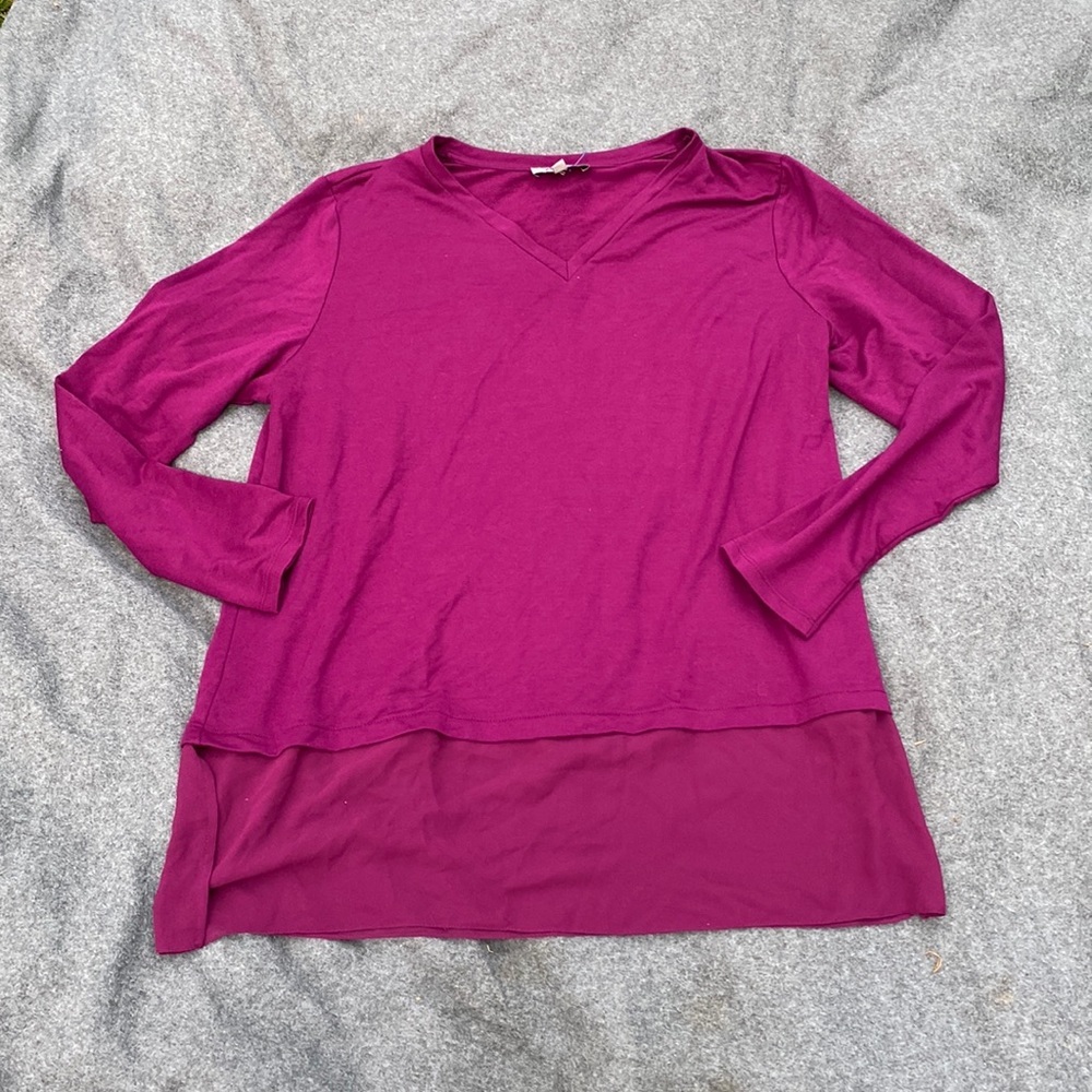 Kenneth Cole Reaction Magenta V-Neck Layered Hem Long Sleeve Tunic Top SIZE XXL